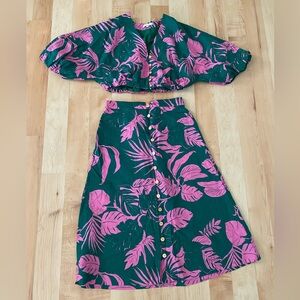Tropical Leaf Print Two-Piece Set